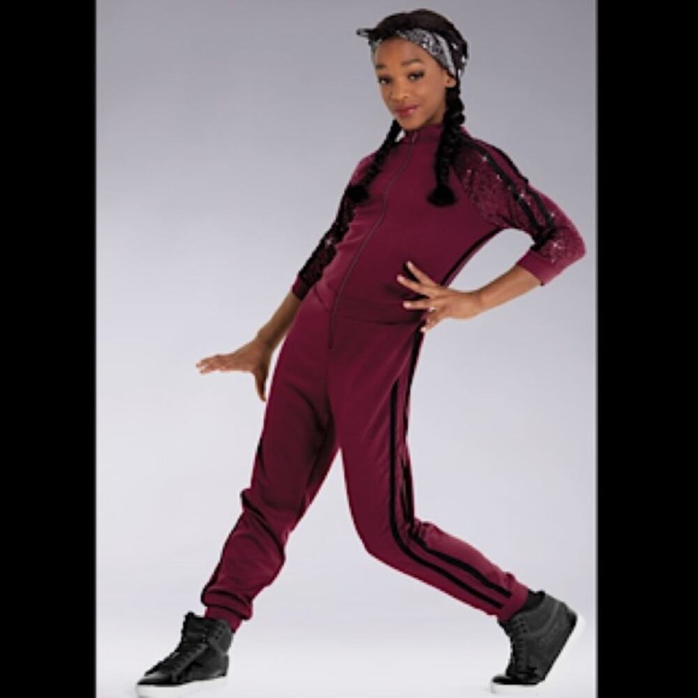 Weissman Dance Hip Hop Jumpsuit Costume Halloween Maroon Sequins w/ Bandana Med.